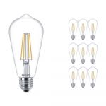 Confezione Multipack 10x Philips Corepro LEDbulb E27 Edison Filamento Chiara 7W 806lm - 827 Bianco Molto Caldo | Sostitutiva 60W